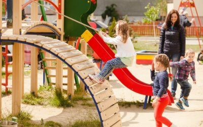 Children are playing at the playground outdoor